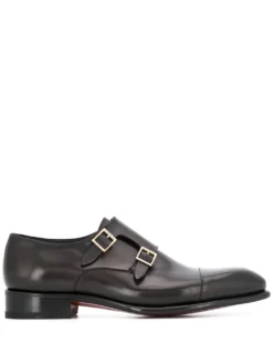 Men Santoni Double Buckle Pointed Toe Monk Shoes