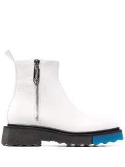 Men Off-White Contrast Panel Ankle Boots
