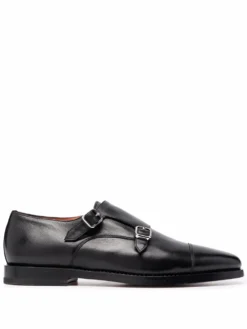 Men Santoni Almond-toe Leather Monk Shoes