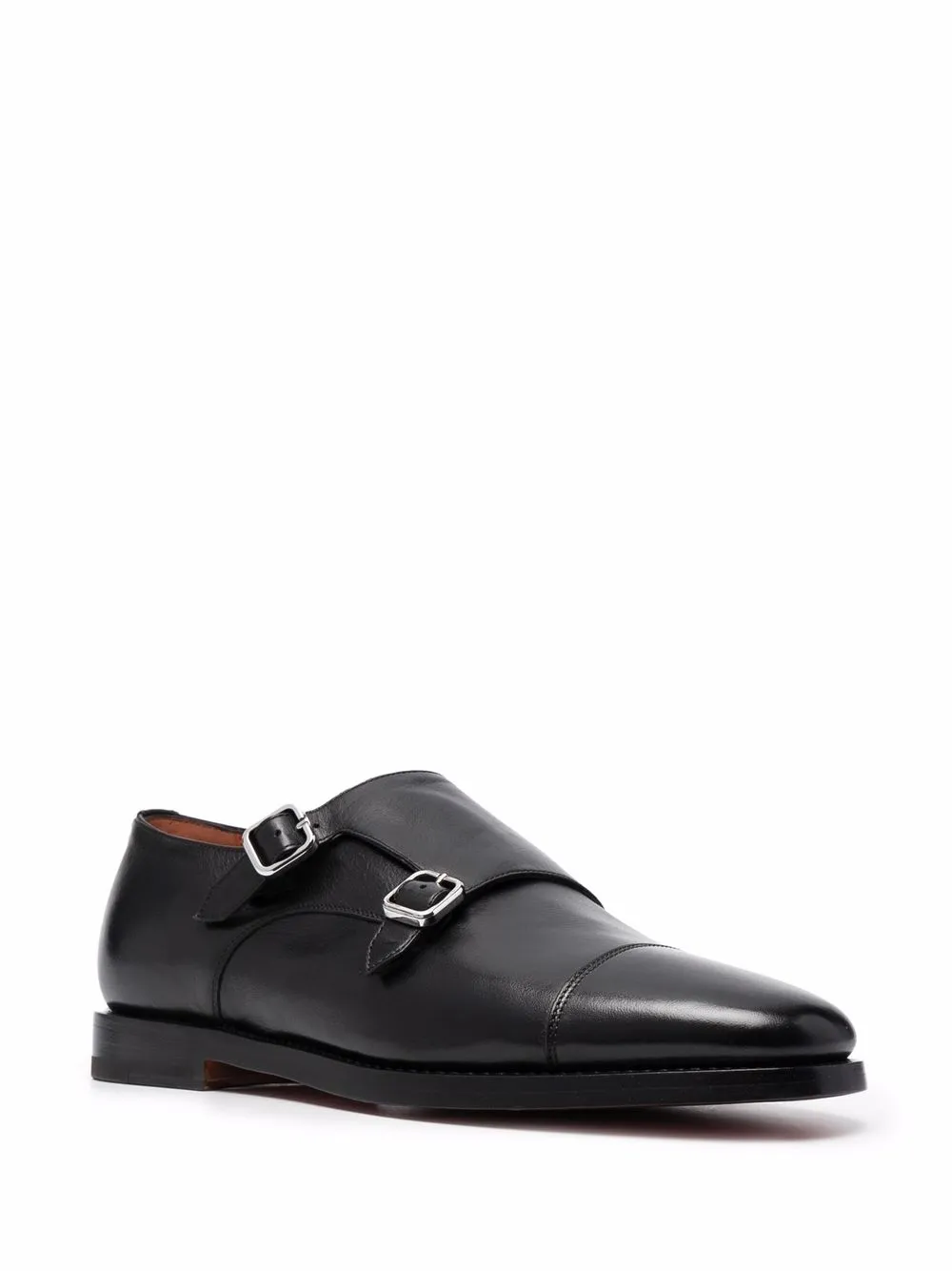 Men Santoni Almond-toe Leather Monk Shoes - Image 2