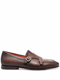Men Santoni Carlos Leather Monk Shoes