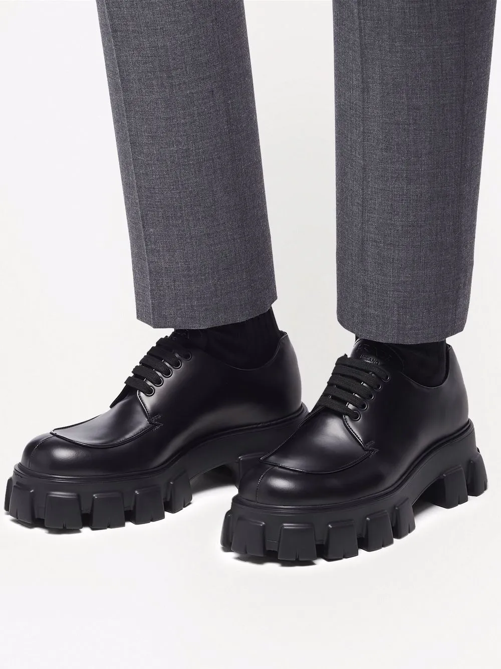 Men Prada Monolith Brushed Leather Lace-up Shoes - Image 5