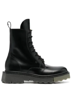 Men Off-White Sponge-sole Leather Combat Boots