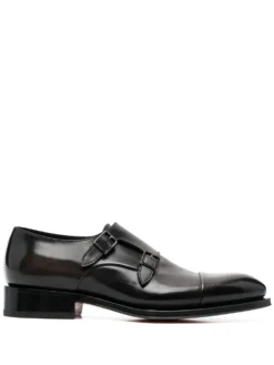 Men Santoni Double-buckle Leather Monk Shoes
