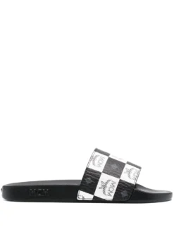 Men MCM Checkerboard Logo-print Slides