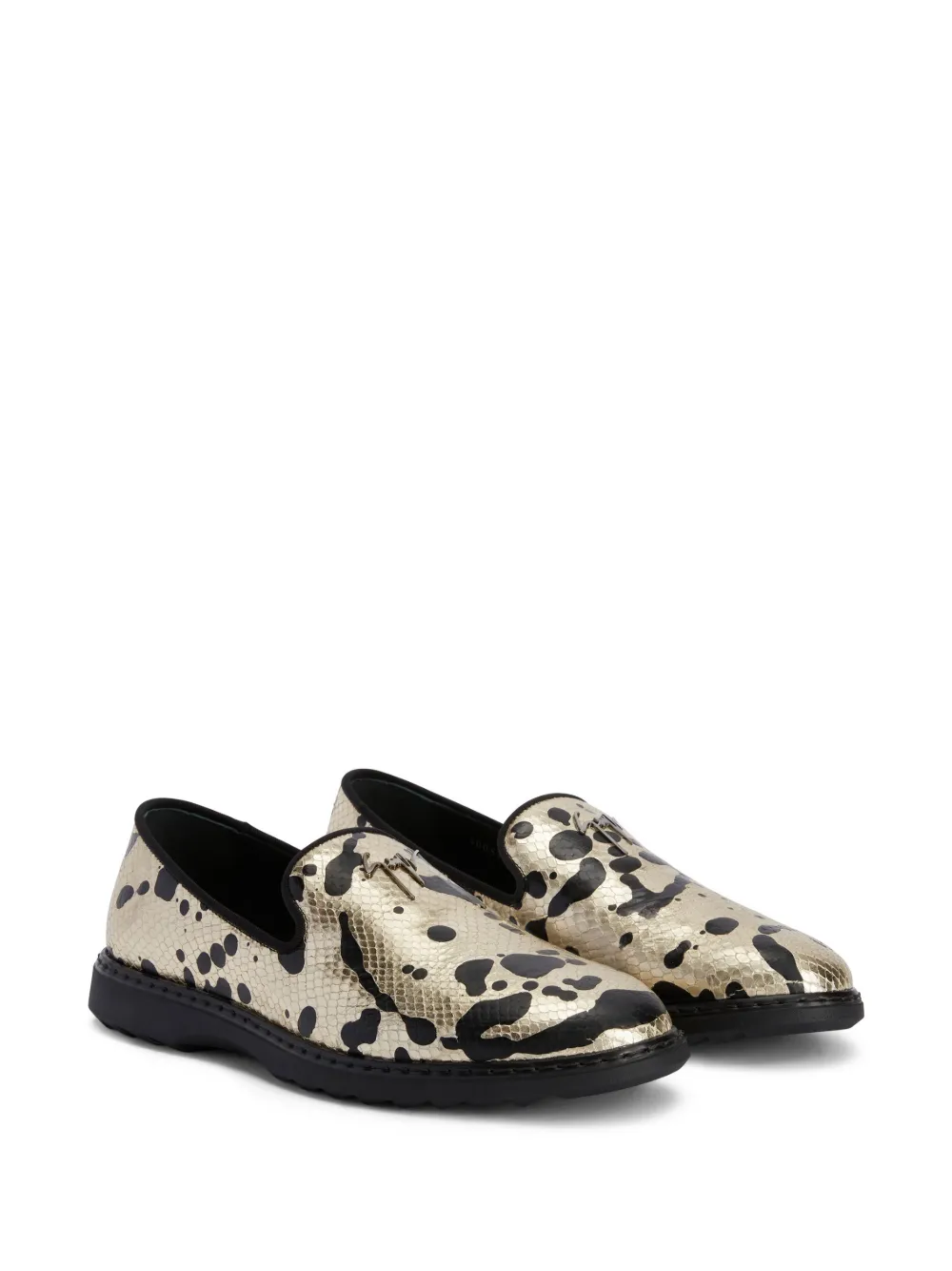Men Giuseppe Zanotti Snake-effect Paint-splatter Leather Loafers - Image 2