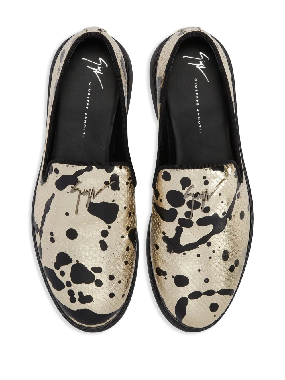 Men Giuseppe Zanotti Snake-effect Paint-splatter Leather Loafers - Image 4