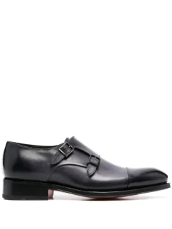 Men Santoni Double Strap Leather Monk Shoes