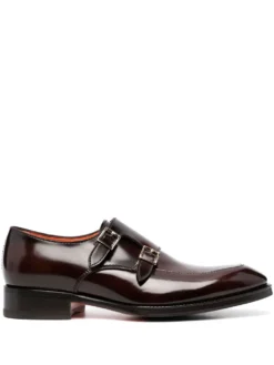 Men Santoni Double Strap Leather Monk Shoes