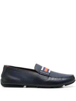 Men Santoni Striped-band Leather Loafers