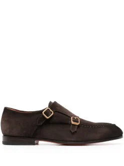 Men Santoni Decorative-buckle Leather Monk Shoes
