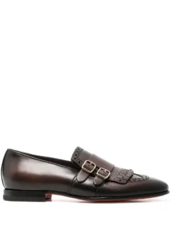 Men Santoni Fringe Double-buckle Monk Shoes