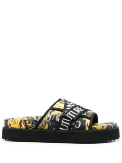 Men Versace Jeans Couture Barocco Logo-print Slides