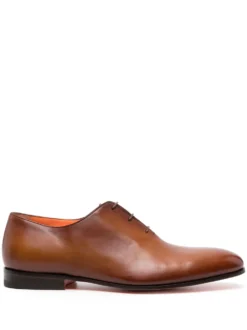 Men Santoni Almond-toe Leather Derby Shoes